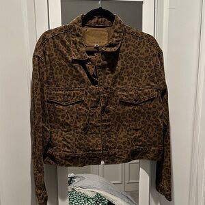 American Eagle Outfitters Brown Leopard Print Jean Jacket